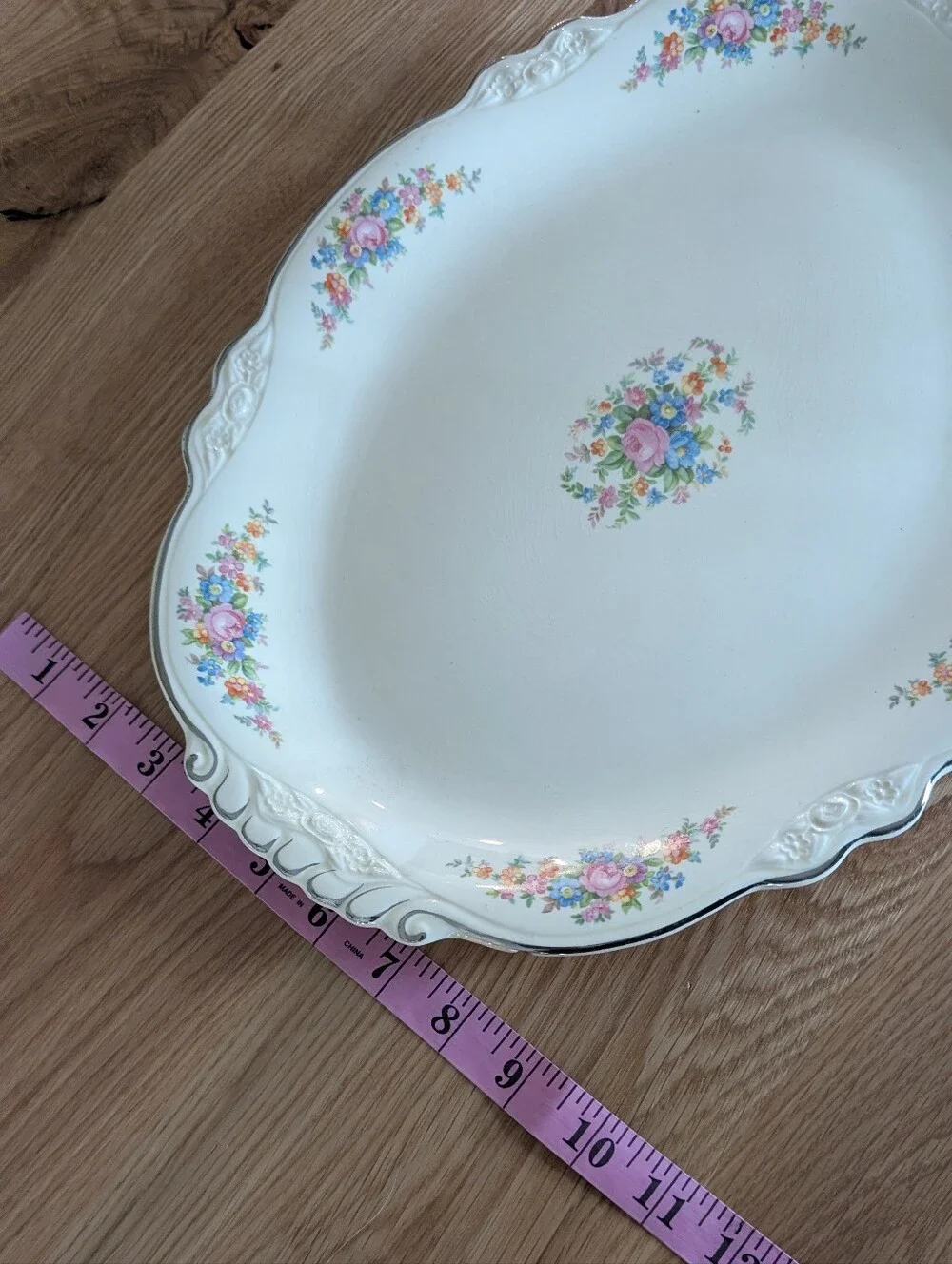 VTG Homer Laughlin 1933 Porcelain Serving Platter Pastel Floral and Silver